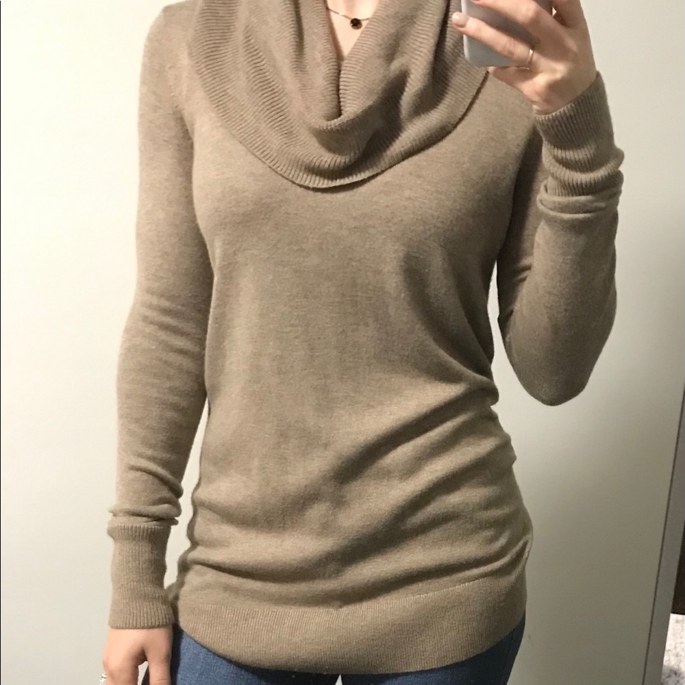 LOFT Tan Cowl Neck Sweater